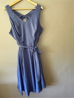 Periwinkle Blue Bow Back Fit & Flare Dress Plus Size Open Back Belted